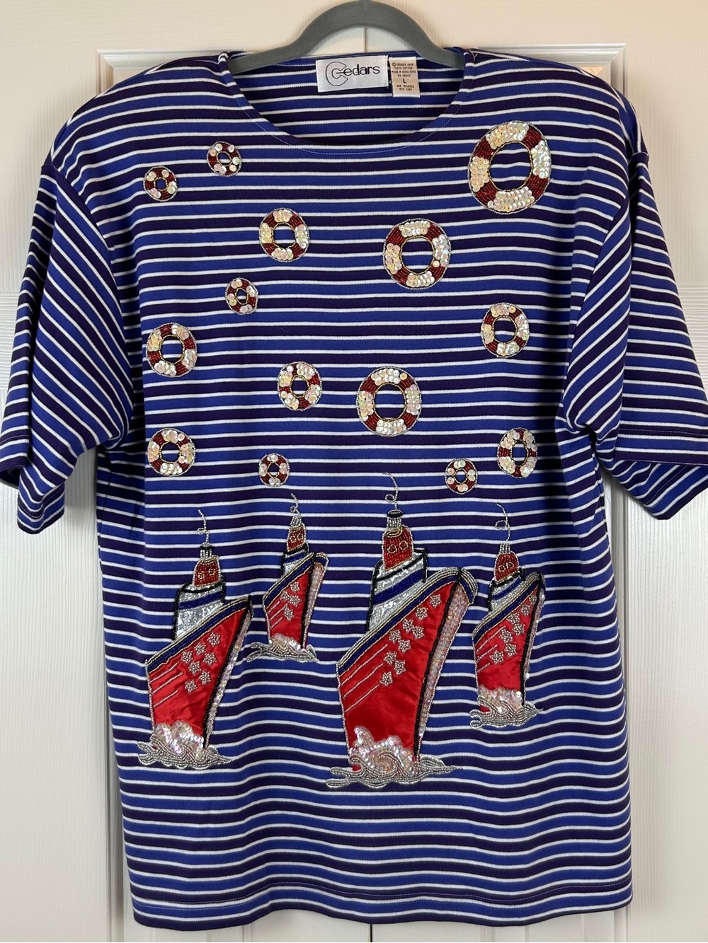 Vintage 90s Cedars Striped Embellished Nautical Shirt